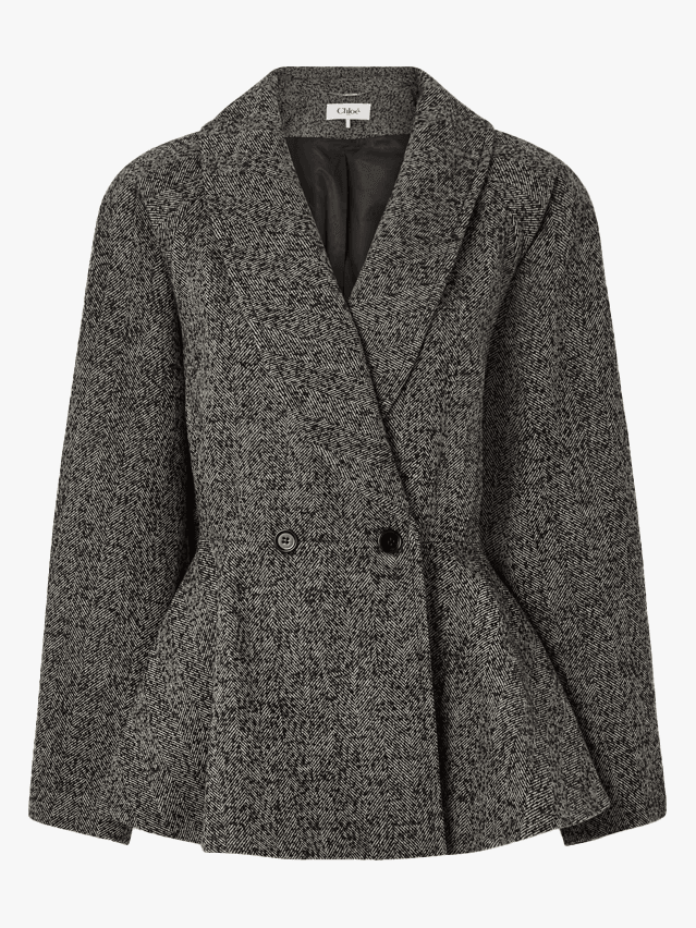 Image may contain: Clothing, Coat, Jacket, Blazer, Knitwear, and Sweater