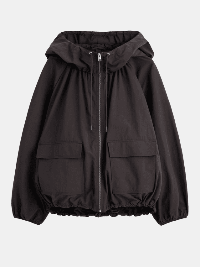 Image may contain: Clothing, Coat, Jacket, Hoodie, Knitwear, Sweater, Sweatshirt, and Fashion